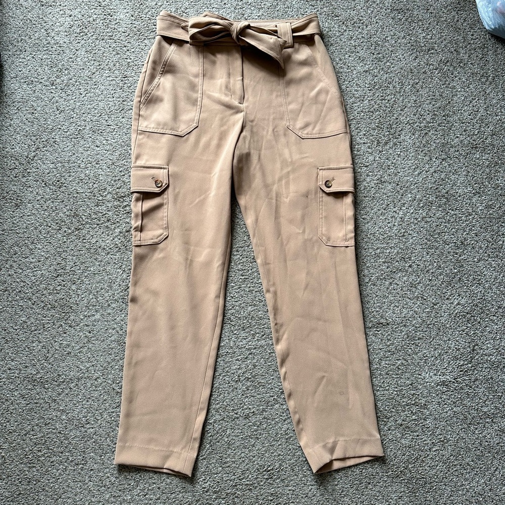Express Women's Tan Cargo Tie-Waist Trousers